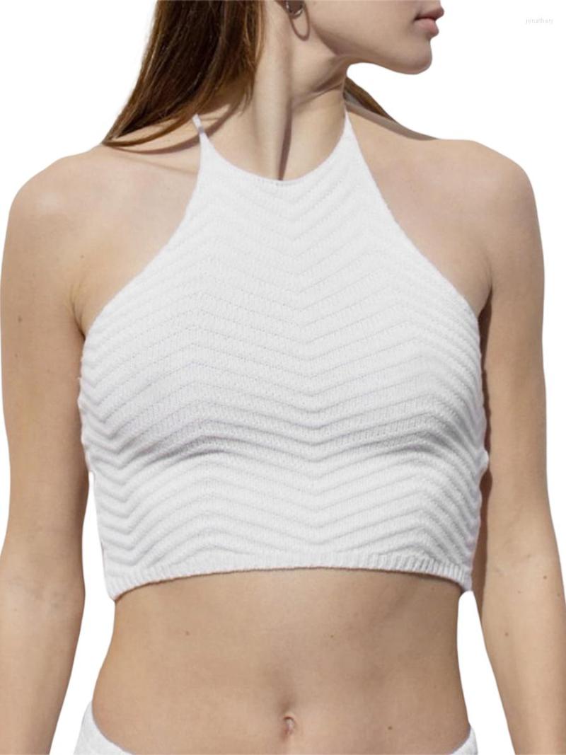 

Women' Tanks Knitted Halter Tops For Women Sexy Summer Sleeveless T Shirt Lace Up Tied Backless Cable Ribbed Top Y2K Vest, A-orange