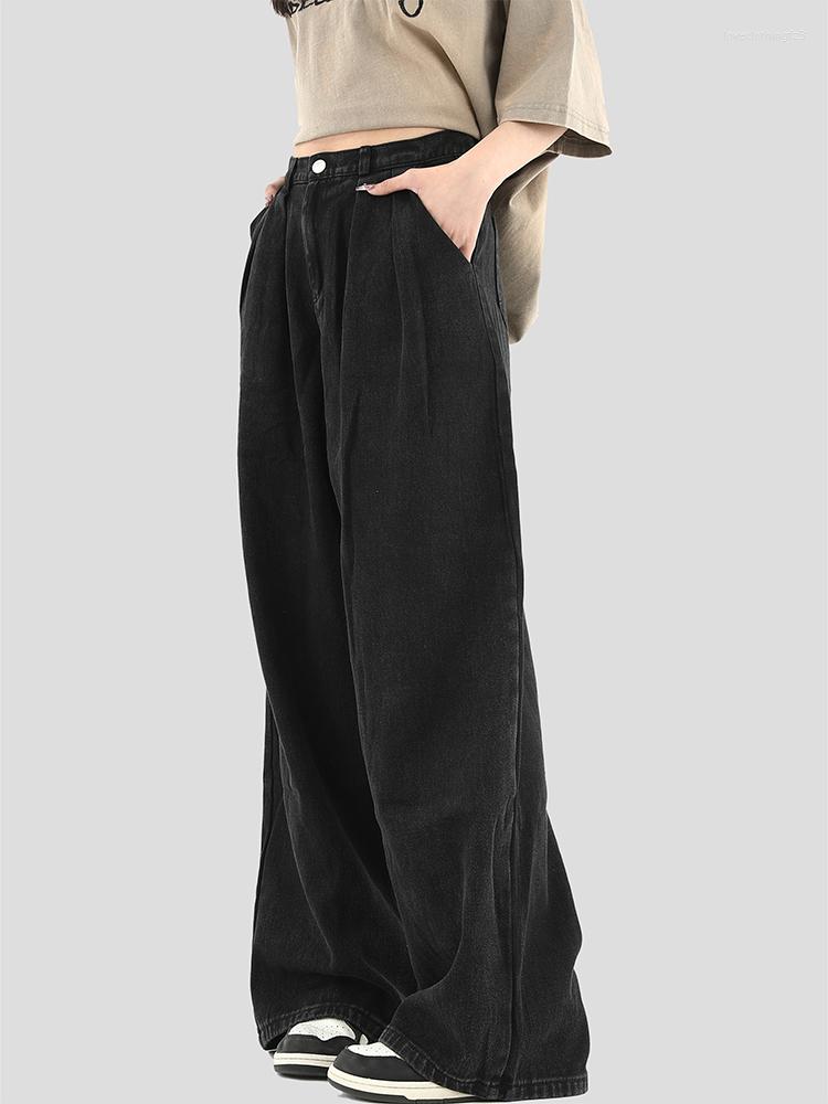 

Women' Jeans Vintage Solid Color Women Classic Black Baggy Casual Jean Trousers 2023 Summer Straight Wide Leg Design Pants Streetwear