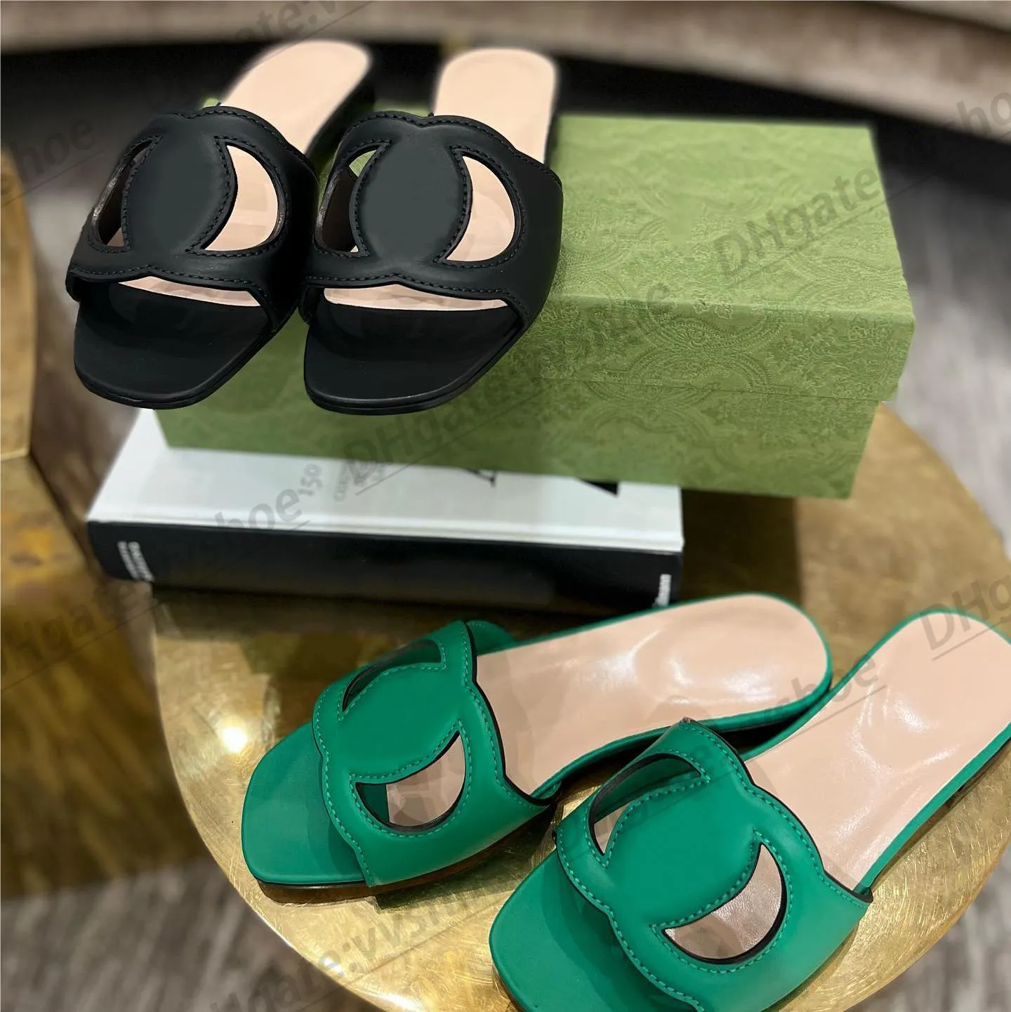 

top quality luxury Slipper famous designer woman summer Interlocking G Flat cut-out outside man slide with box beach flat comfort lady s EBZ, #10