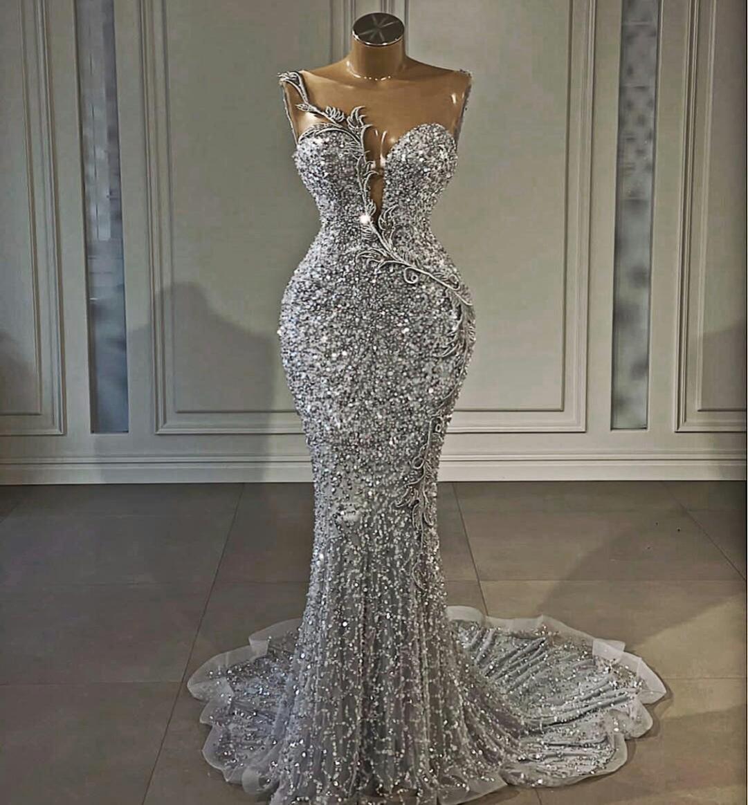 

Sparkly Sequined Silver Mermaid Prom Dresses Aso Ebi Arabic Jewel Neck African Beaded Evening Gowns Plus Size Reception Second Dre7714829, Same as image
