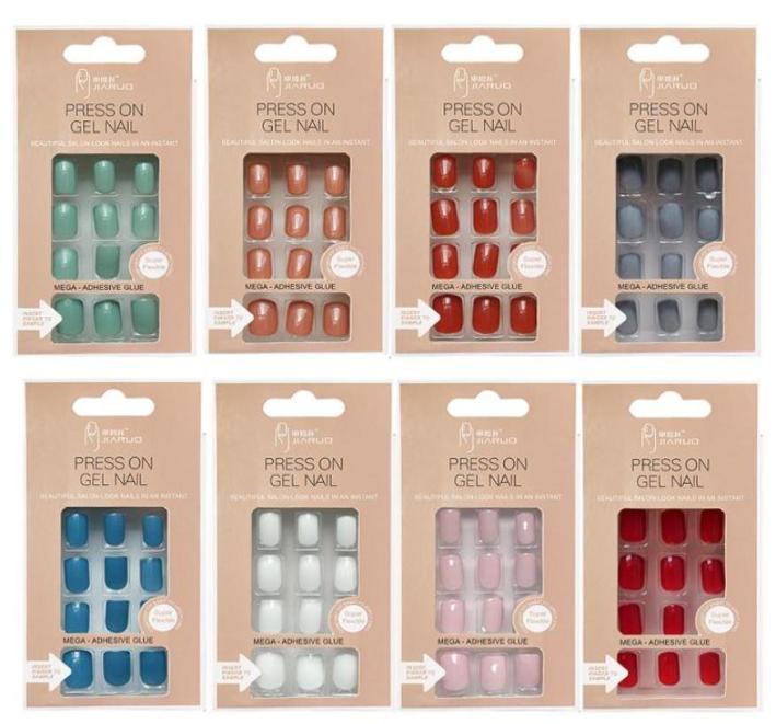 

False Nails Art Fake Nail Tips Set Full Cover Artificial Square Kiss With Glue Stick Designs Clear Display Short Press On Coffin3972692, Black