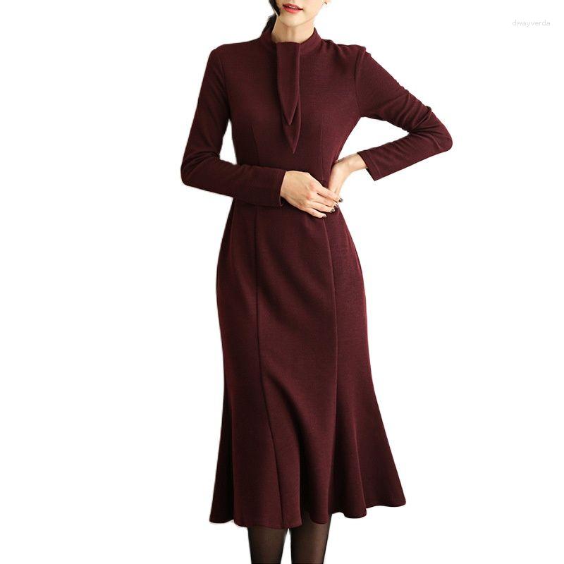 

Casual Dresses 2023 Autumn/Winter Temperament Commute Waist High Quality Women' Dress Elegant Fashion Office Navy Collar, Black