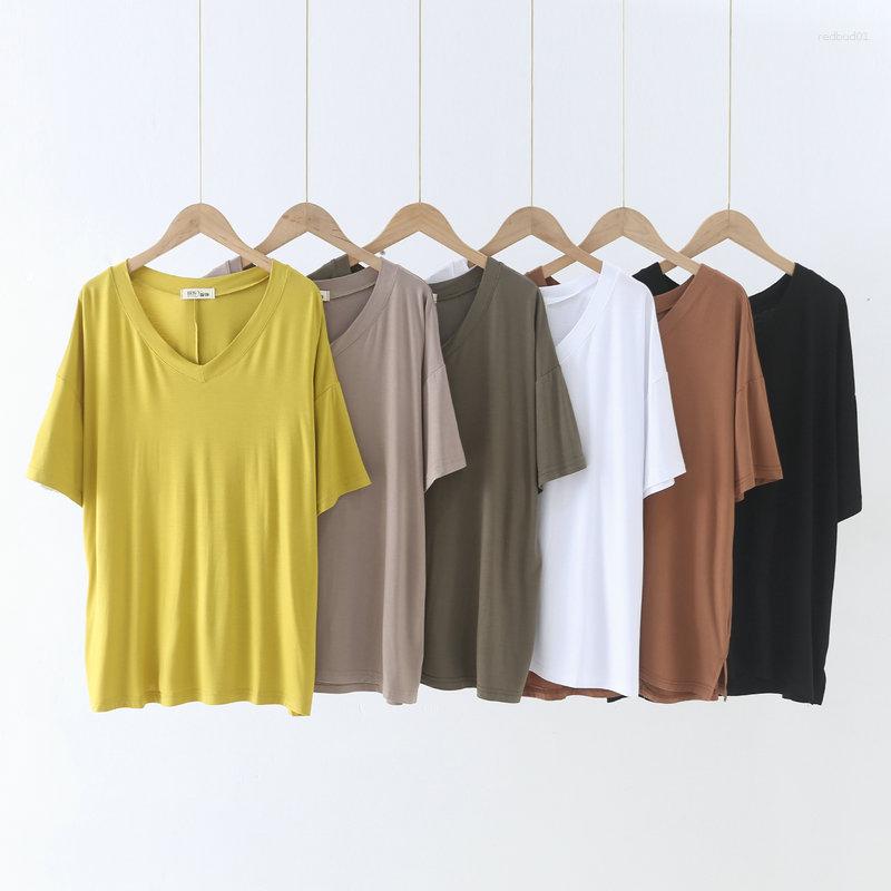 

Women's T Shirts Modal Short Sleeved T-shirt Summer V-neck 2023 Loose Solid Color Base Underwear Tops Kawaii Clothes For Women, Brown