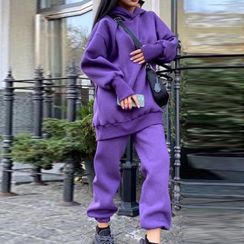 

Women' Two Piece Pants Women Elegant Sportswear Loose Suit Casual Hooded Sweatshirt And Sport Set Fashion Long Sleeve Tracksuit Solid 2Pc, 03 black