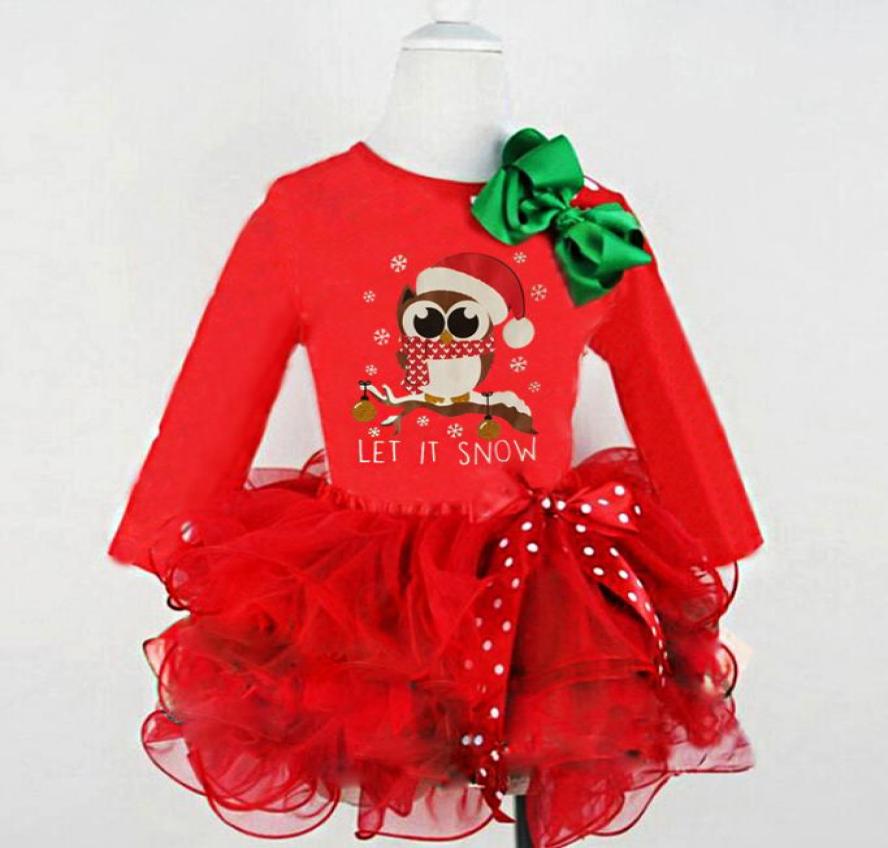 

2020 Baby girls Christmas lace Tutu dress Children owl princess dresses Autumn fashion Boutique Xmas Kids Clothing C55104337559, Red