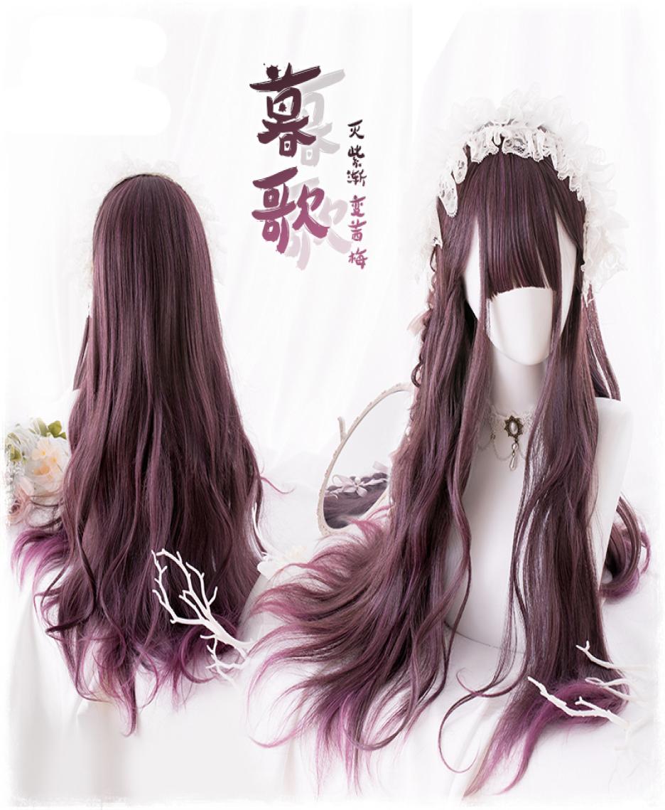 

68cm Daily Gothic Harajuku Kawaii Cute Purple Gradient Lolita Curly Long Synthetic Hair Cosplay Costume Wig Wig Cap1460068, Ombre color