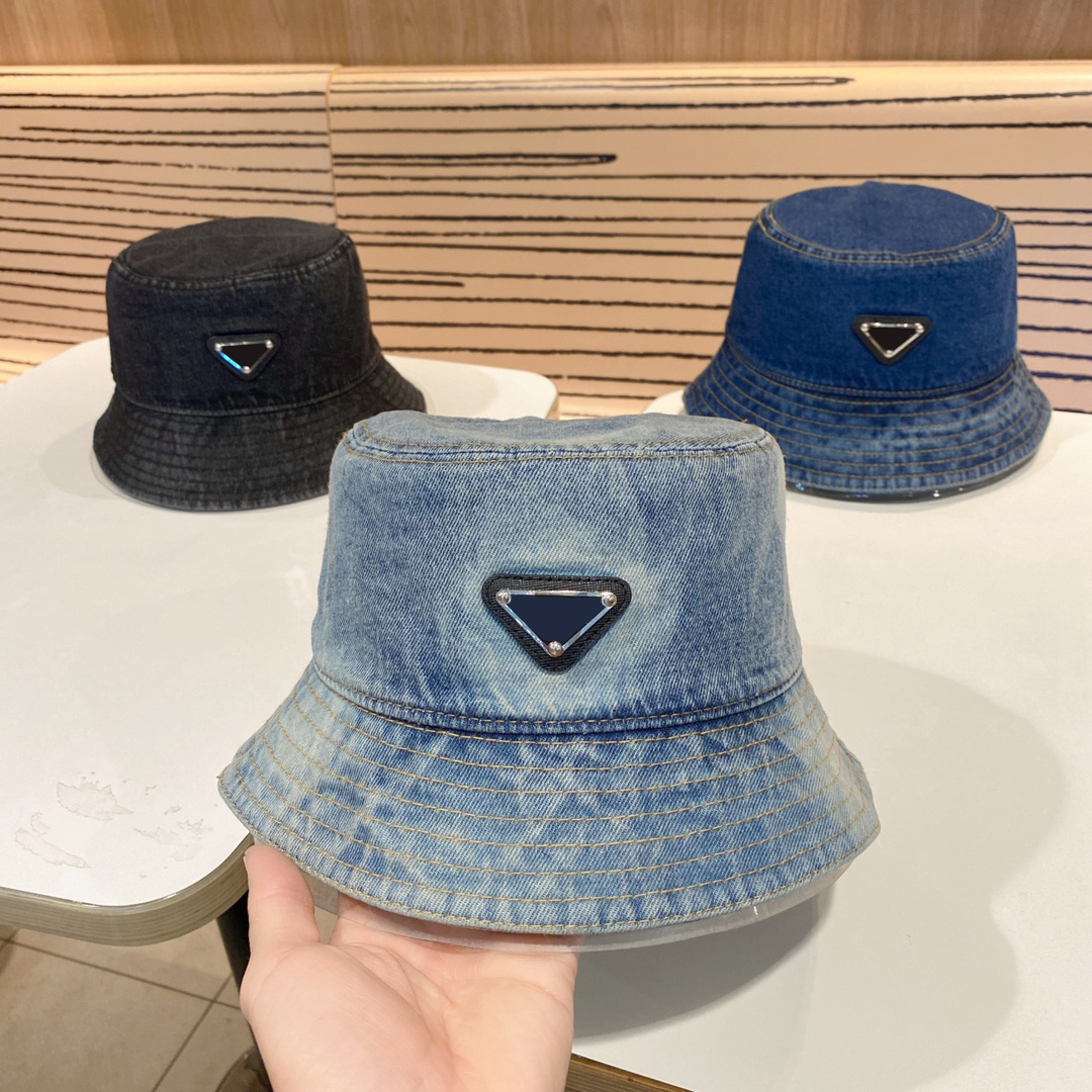 

Designer Hat 2023 High quality Fashion Men Women Hat High end customized washed heavy weight denim fabric Bucket hat P New Exquisite Summer Sunscreen Tourism 102976, 102976-2