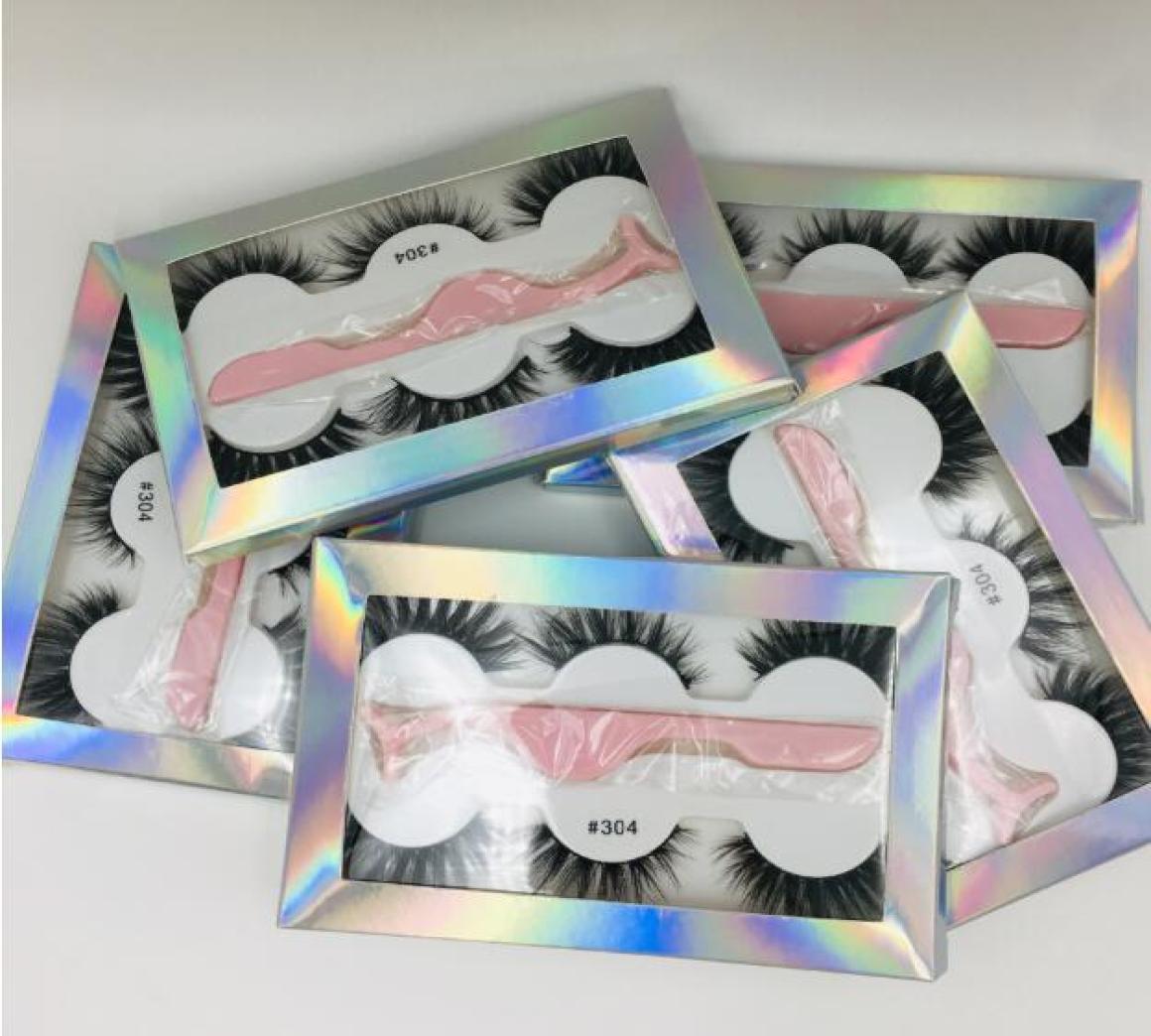 

2020 The newest False eyelash 3d mink lashes 3 pair lashes thick Faux 3D real mink eyelashes with tweezers in box 6styles5682982