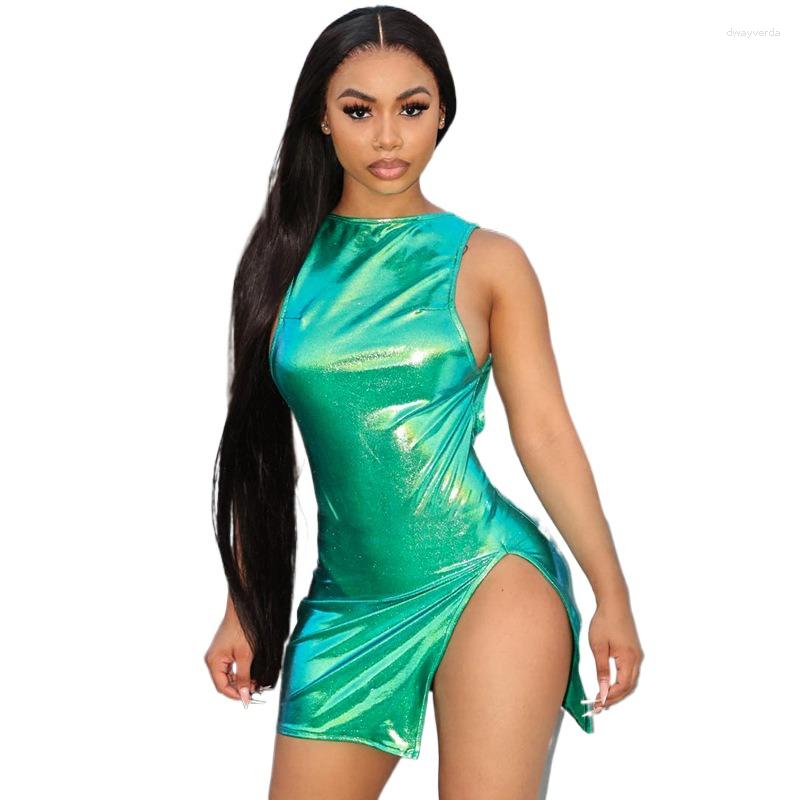 

Casual Dresses European And American Women' 2023 Summer Sexy Nightclub Style Open Back Split Wrap Hip Short Skirt Slim Fit Dress, Green