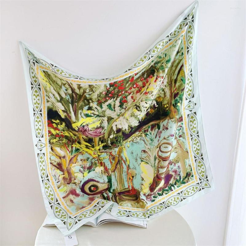 

Scarves Fashion Shawls Wraps Bandana Head Hijab Scarf For Women Twill Silk Neck 90CM Square Graffiti Oil Printing Headband