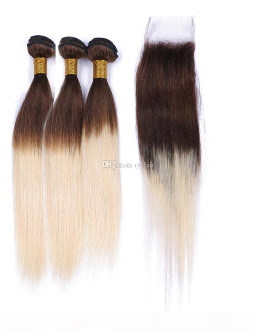 

Medium Brown and Blonde 613 Human Hair 3Bundles With Lace Closure Silky Straight 4 613 Hair Weaves With Lace Closure Pieces 4x3345367, Ombre color