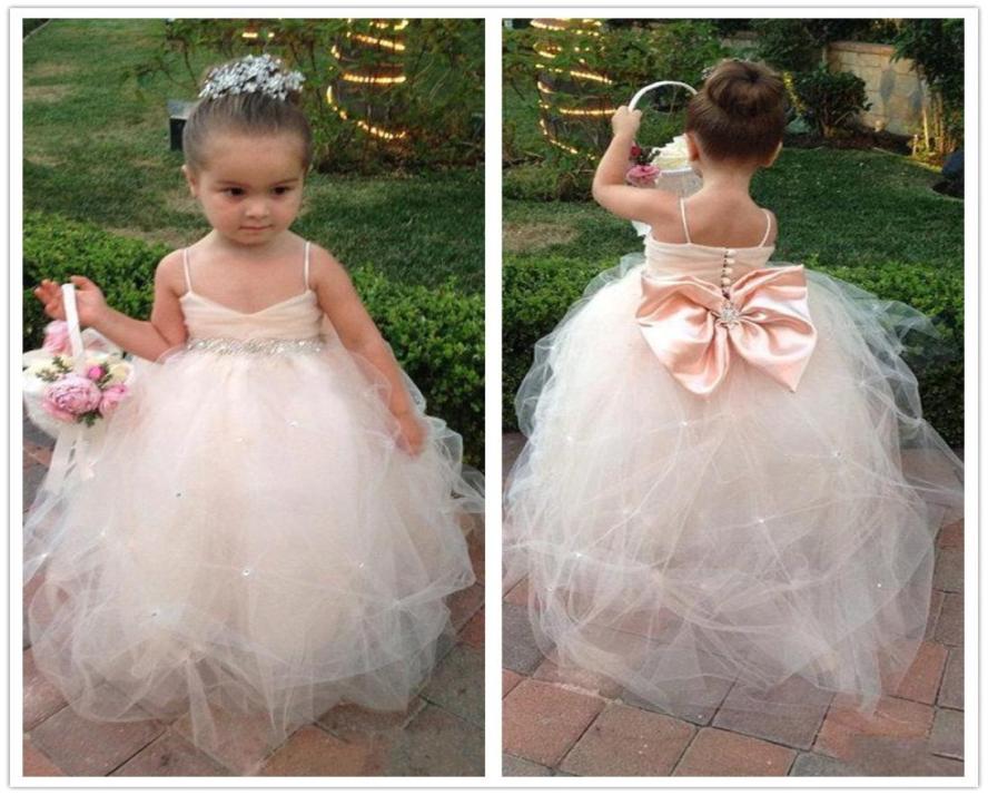 

Real Image Champagne Kids Girl039s Pageant Dresses Big Bow Beads Spaghetti Straps Fashion Wedding Little Princess Ball Gown Flo9219461, White