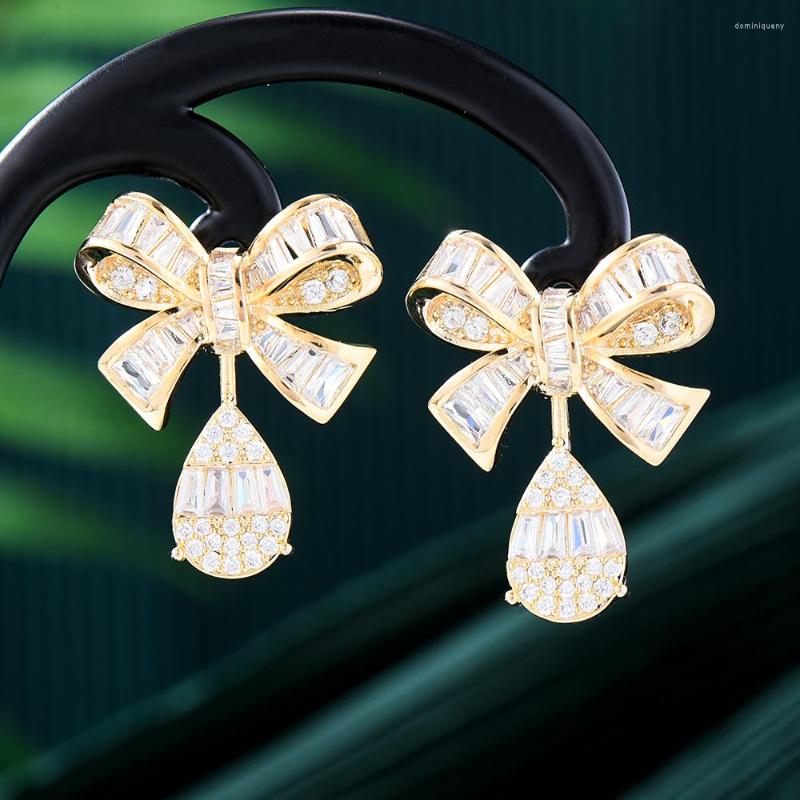 

Dangle Earrings Missvikki Luxury Shiny Charm Cute Bow Drop Noble Naija Dubai Wedding Fashion Jewelry High Quality