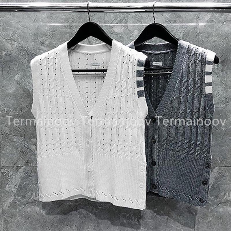 

Women' Tanks Vest Four-stripe Knitted Sleeveless Cardigan Tank Top Summer Shorts Wool High Quality Single Breasted, Gray