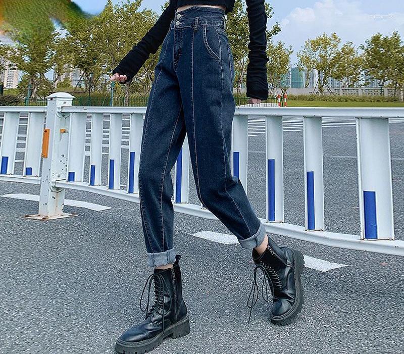 

Women' Jeans Winter 2023 Warmth Pant Retro High-rise Straight Waist Stretch Denim Thick Fashion Office Ladies Trousers E53, Blue grey thin