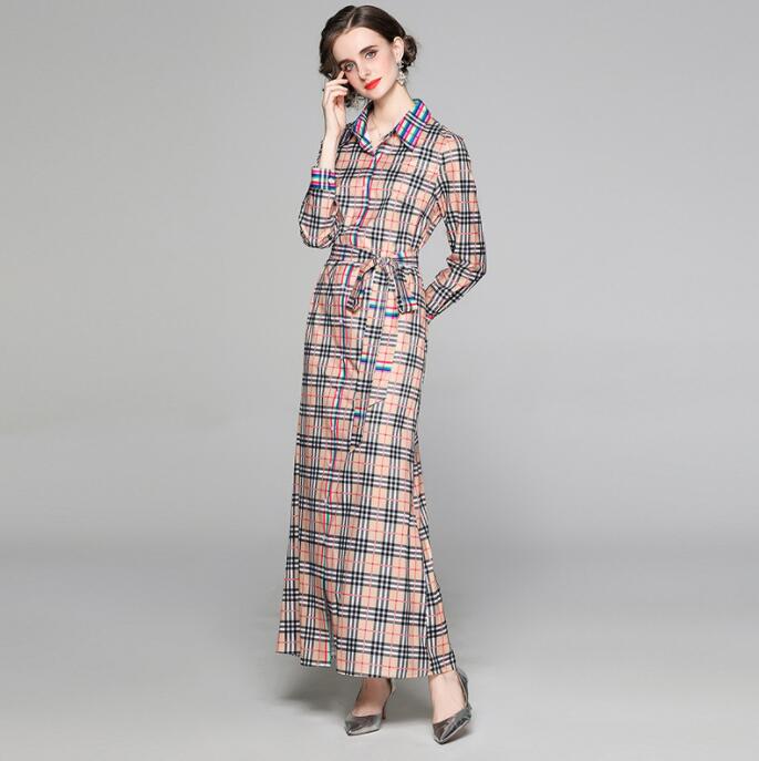 

NEW Designer Women Casual Dresses Fashion Elegant For Retro Print Single-breasted Long Sleeve Shirt Dress, 07