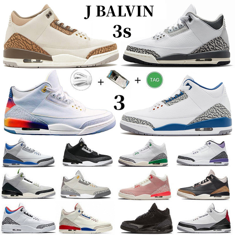 

J Balvin x jumpman 3 3s Palomino mens basketball shoes Hide N Sneak Wizards White Cement Reimagined Fire Red Luck Green Black Cat Blue women trainer sports sneakers