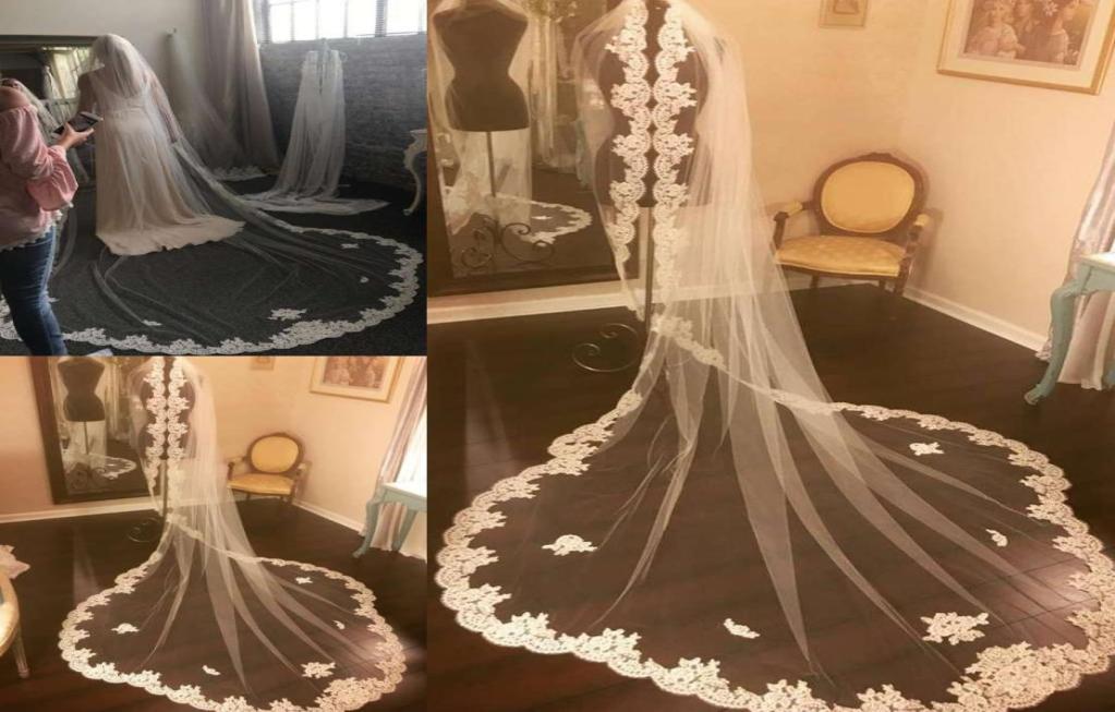 

Chic Zuhair Murad 1 Tiers Long 25M 15M Cathedral Lace Edge Bridal Wedding Veil 7758763, Ivory