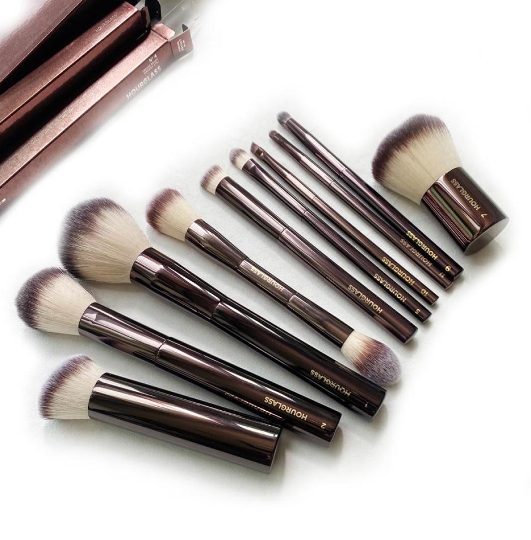 

Hourglass Makeup Brushes Set 10Pcs Powder Blush Eye Shadow Crease Concealer Brow Liner Smudger DarkBronze Metal Handle Cosmetic4906032