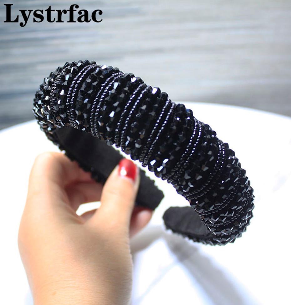 

Lystrfac Black Luxury Rhinestone Padded Headband for Women Beads Bezel Vintage Baroque Hairband Wedding Party Hair Accessories6576293