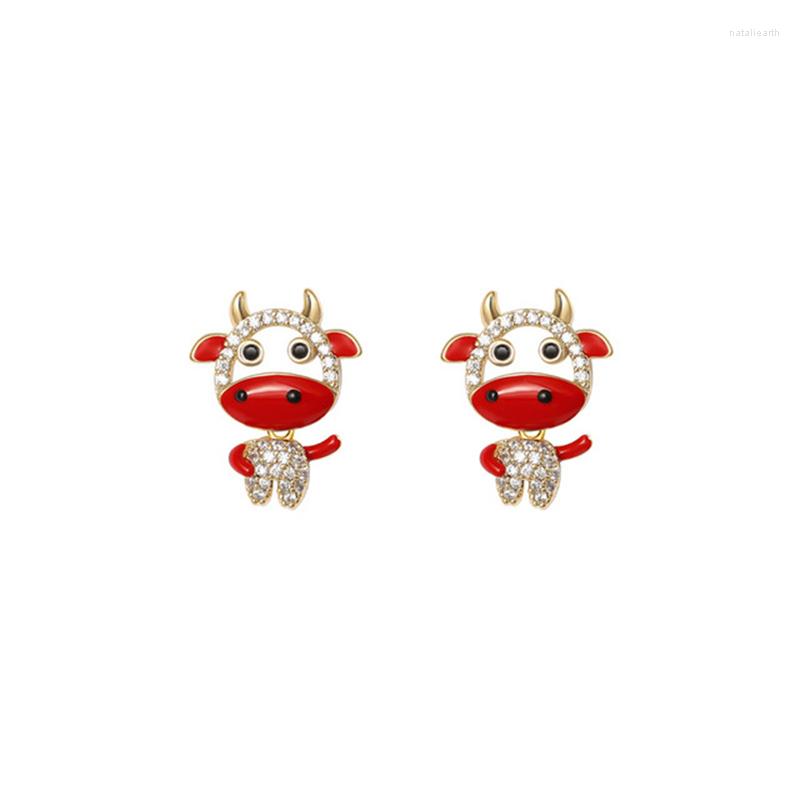 

Stud Earrings 2023 Cute Natal Year Red Calf Spring Festival Mascot Simple And Small Female