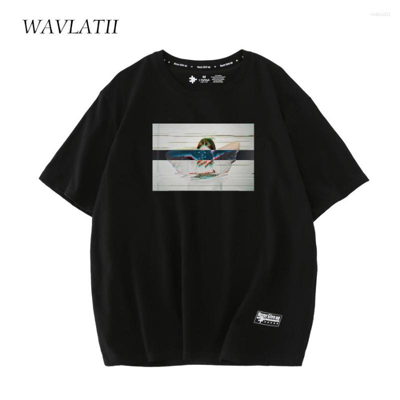 

Women's T Shirts WAVLATII Female Streetwear Oversized Women Black Blue O-neck Printed Casual Short Sleeve Summer Tees Tops WT2228