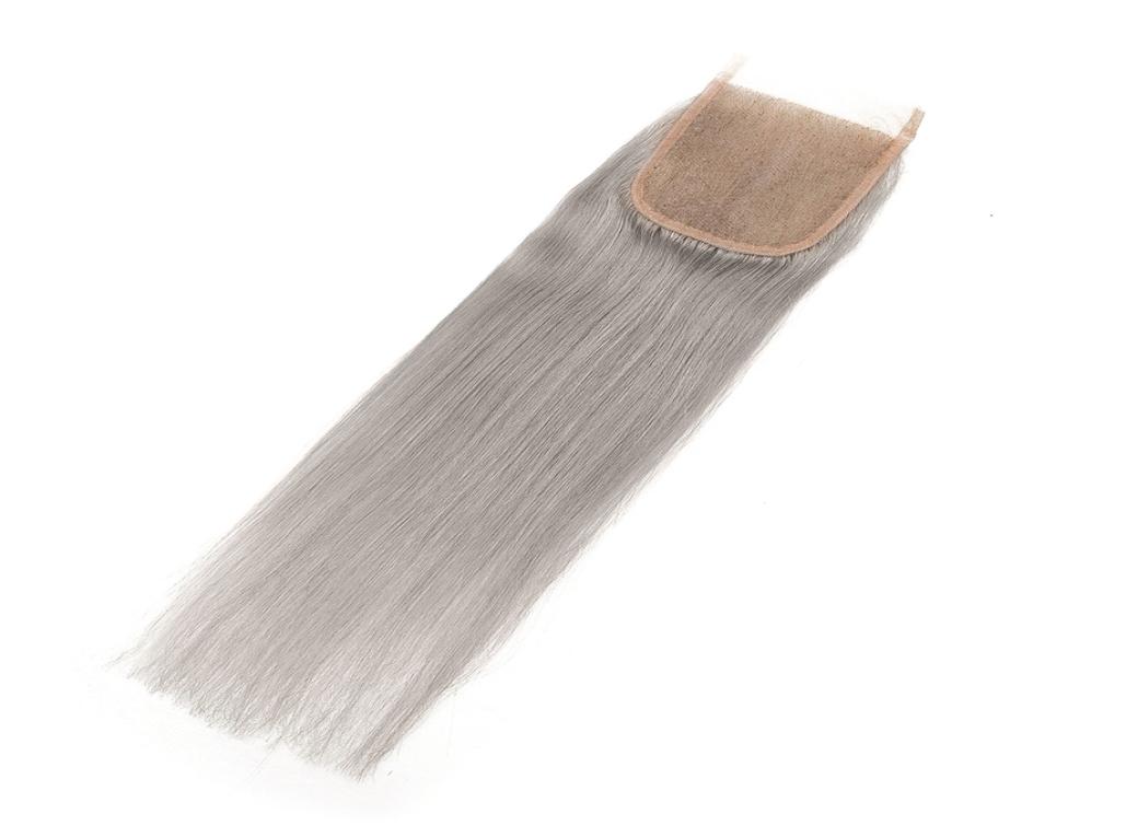 

Silver Grey Straight Lace Closure Pre Plucked Bleached Knots Remy Human Hair 4x4 Lace Closures6565569, Blonde