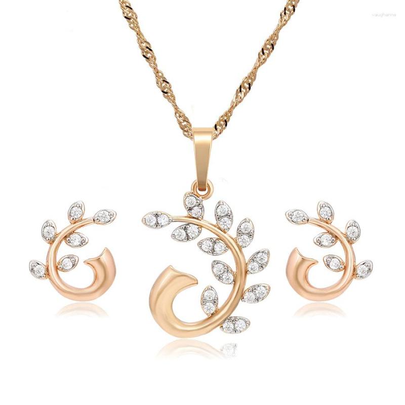 

Necklace Earrings Set MxGxFam Mix Gold Plated Leaves Jewelry Women ( Pendant And Earring) High Quality CZ, Picture shown