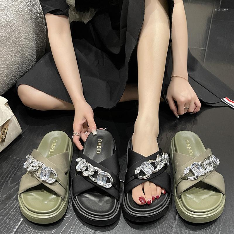 

Slippers Summer Women Bling Platform Shoes Woman Slides Round Toe Slipper Beach Outside Ladies Shoe Casual Zapatos Para Mujeres, Black