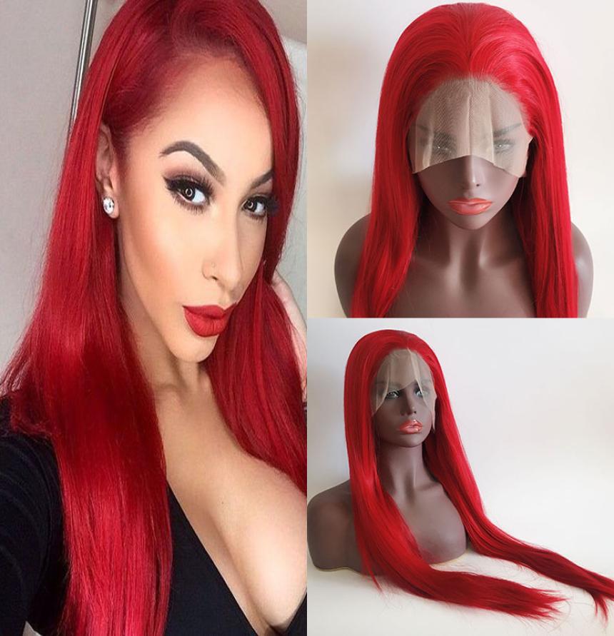 

Natural Straight Fire Red Synthetic 133 Lace Front Wig Glueless Heat Resistant Fiber Hair Natural Hairline For Women7151279