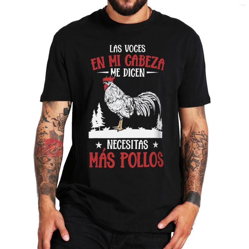 

Men's T Shirts The Voices In My Head Tell Me You Need More Chickens Funny Shirt With Spanish Text For Farmers Gift T-Shirt Cotton, Pure black