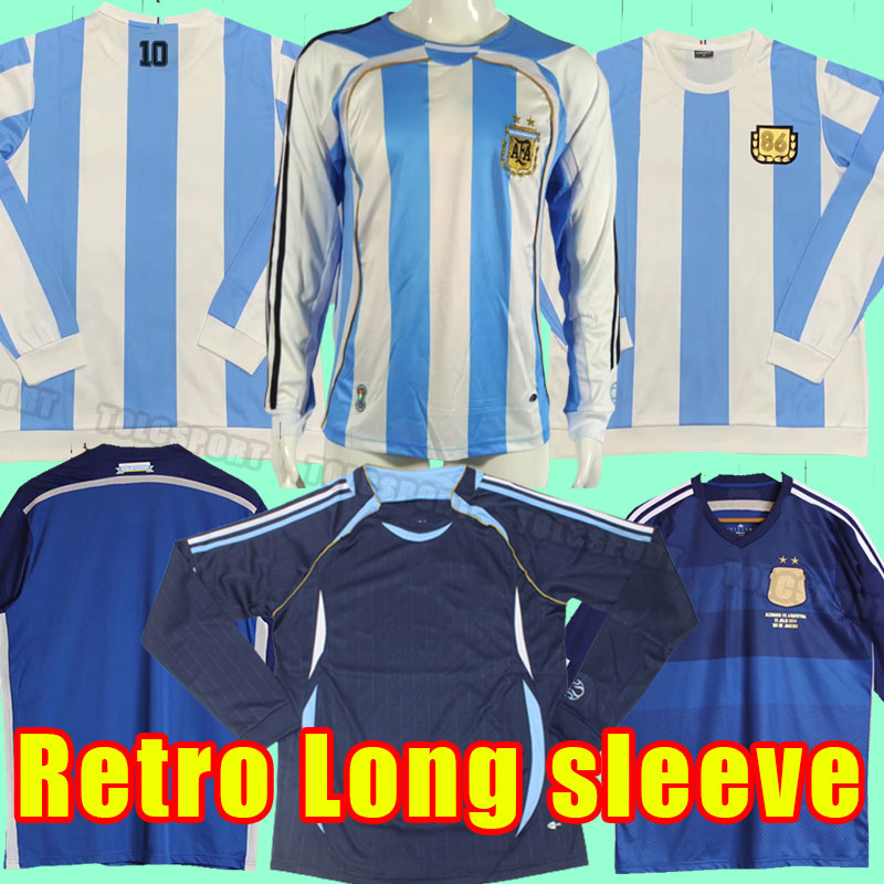 

Long sleeve Argentina Retro Soccer jerseys Maradona Kempes Batistuta Riquelme HIGUAIN KUN AGUERO CANIGGIA AIMAR Football Shirts 1986 86 2014 14 final 2006 AWAY