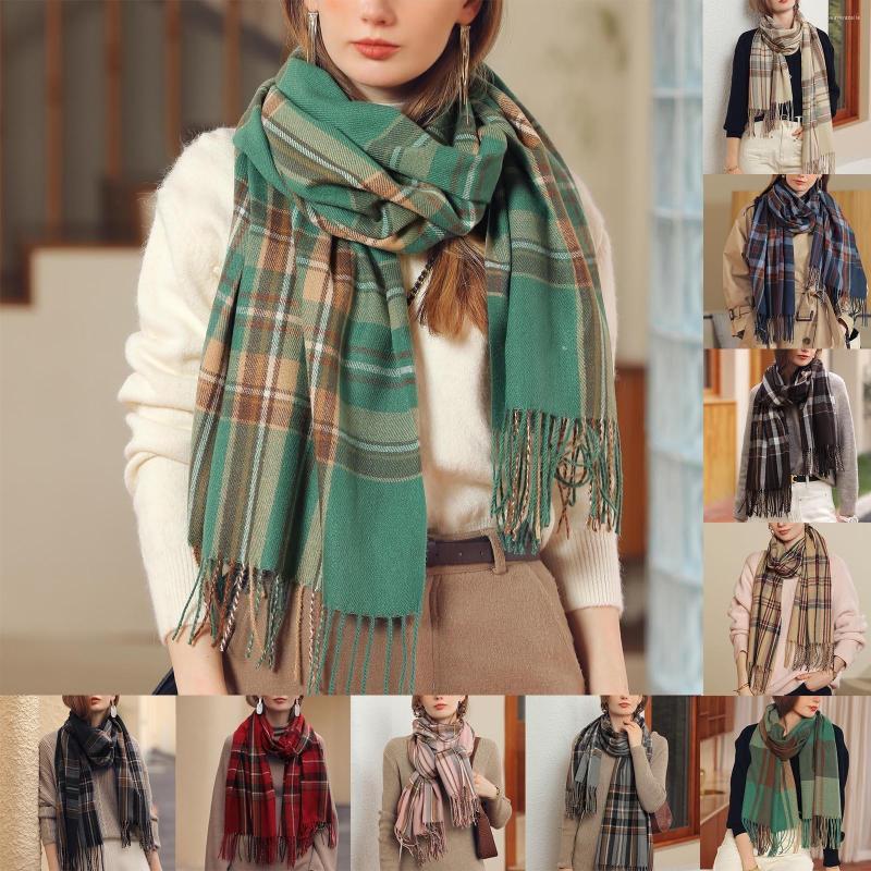 

Scarves Women'S Autumn And Winter Colorful Plaid Shawl Thickening Warm Fringe Scarf