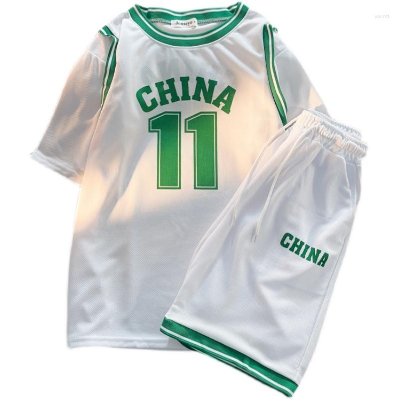 

Men' Tracksuits Summer Thin Ice Silk Sports Set And Women' Trendy Loose Basketball Suit Two Piece Short Sleeve Shorts One Pair, Black