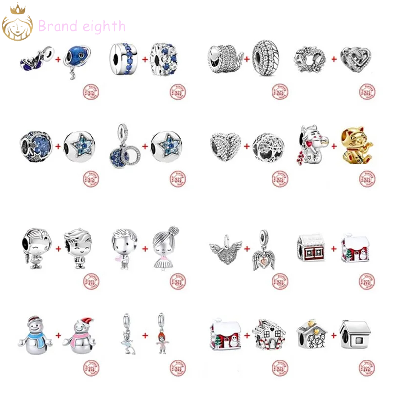 

For pandora charms sterling silver beads Bracelet Boy Girl Blue Zircon Stars Mom charmes ciondoli