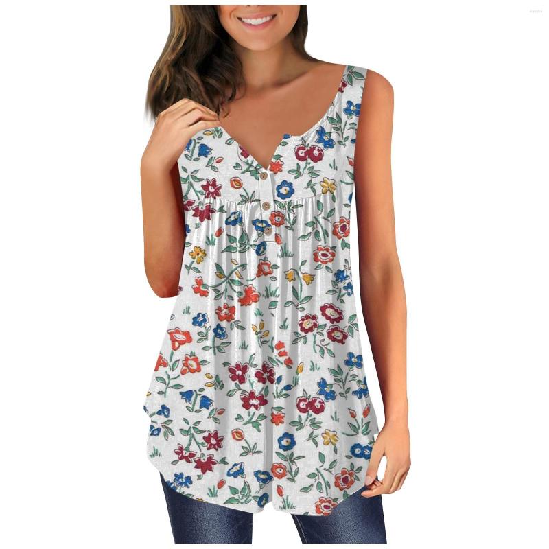 

Women' Tanks Summer Loose Button Tops Women' Comfort Tank Top Flower Printing Sleeveless Vest Daily Fashion V-Neck Regular Streetwear, Blue