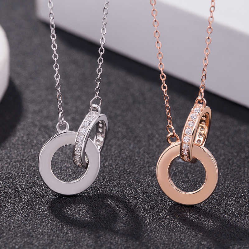 

Internet celebrity Sterling Silver Jewelry Carti Double Ring Big Cake Micro Set Zircon Clavicle Necklace Plated Rose Gold Pendant