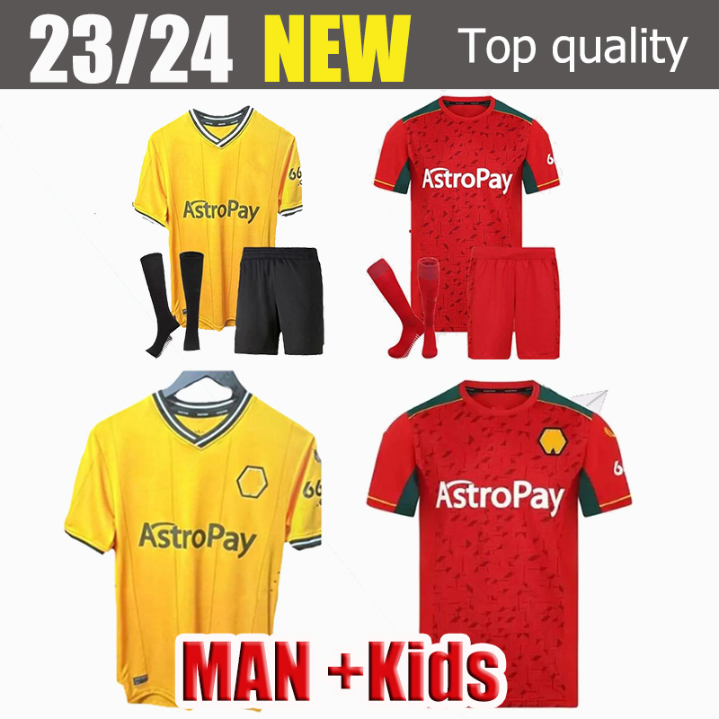 

Wolves 23 24 Home Soccer Jerseys RAUL SEMEDO NETO NEVES TRINCAO Wanderers J OTTO PODENCE GIBBS HEE CHAN Wolverhampton 2023 2024 Football Shirts Men Kids Kit uniform