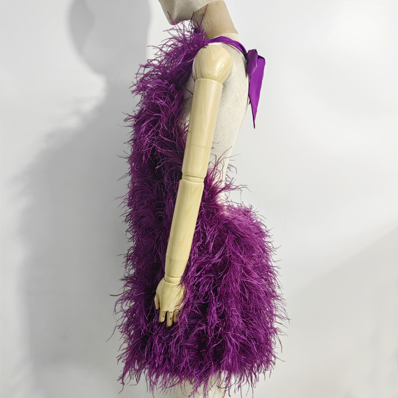 

New Fashion Versatile 100% Natural Ostrich hair Backless Skirt Sexy Women's Ostrich hair Dress Bra Coat Length, Claret