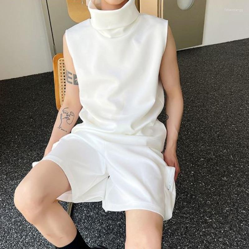 

Men's Tank Tops SYUHGFA Summer Dark Turtleneck Sleeveless Vests Personality Trend Versatile Solid Color Top Streetwear, Black