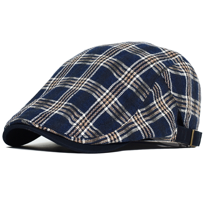 

Fashion Fine Stripe Lattice Berets Hat For Women Men Spring Summer Plaid Visors Red Green Blue Duckbill Herringbone Flat Cap