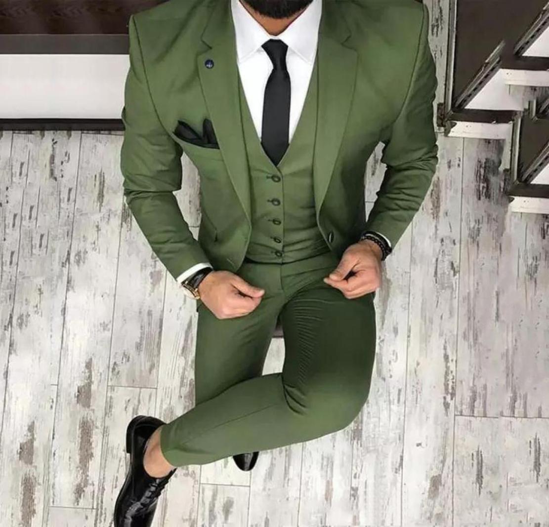 

Olive Green Mens Suits for Groom Wedding Tuxedos Notched Lapel Slim Fit Formal Blazer Man Prom 3Piece Jacket Pants Vest Man T9349731, Ivory