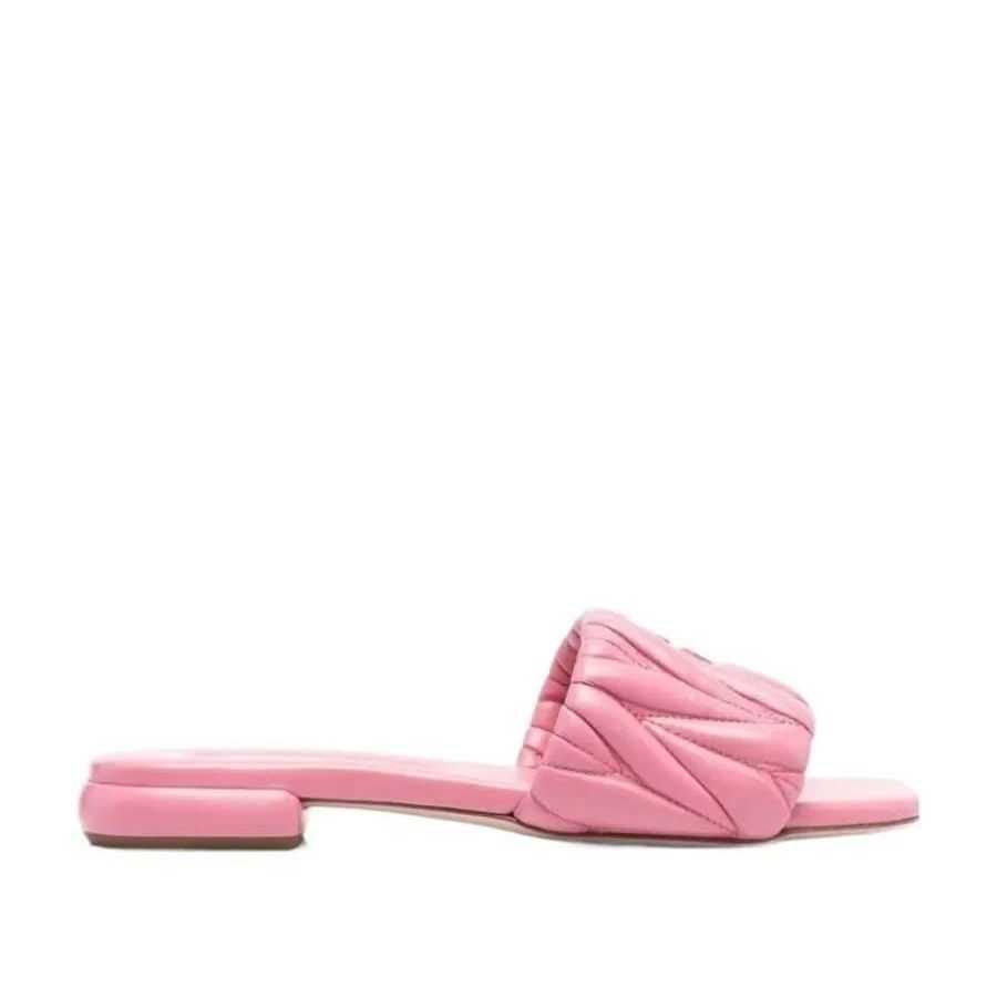 

High Mius Beach Shoes Women Slide Designer Sandals New Summer Slippers Women's Flat Bottom Fairy Style Small Square Pleated Word 1 GPBX