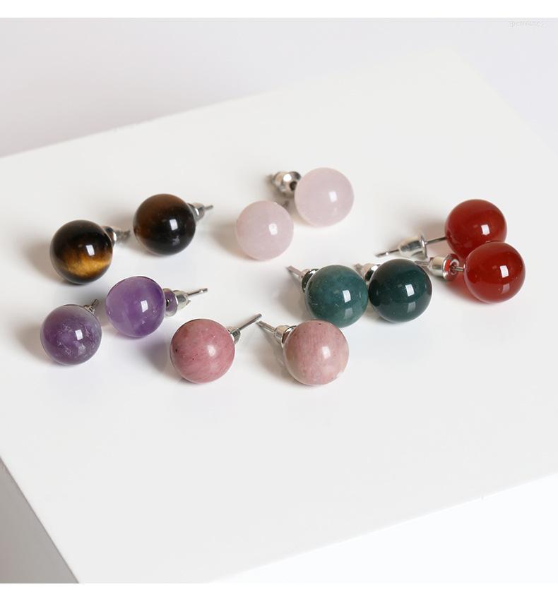 

Stud Earrings Natrual Crystal Energy Stone Semi Precious Healing Reiki Mineral Raw Beads Agate Women 8MM
