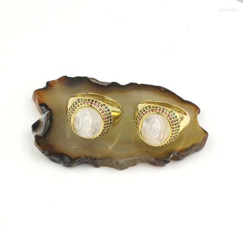 

Cluster Rings 5pcs/lot Fashion Cz/shell Ring Virgin Mary Religion Shape Adjustable