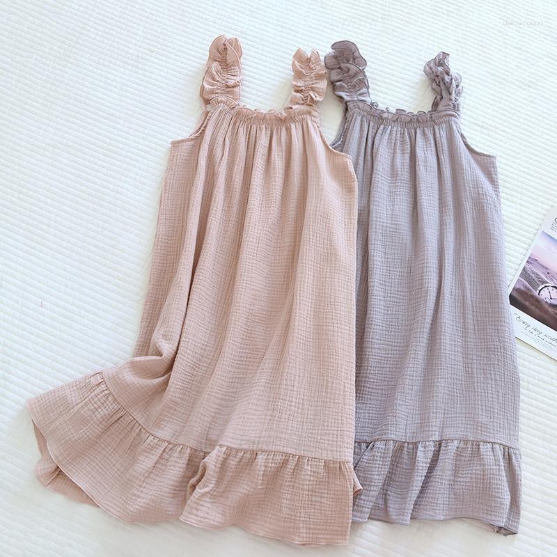 

Women's Sleepwear 2023 Japanese Summer Sleeping Dress Cotton Crepe Thin Sling Ladies Sweet And Cute Tank Top Long Home, Pink