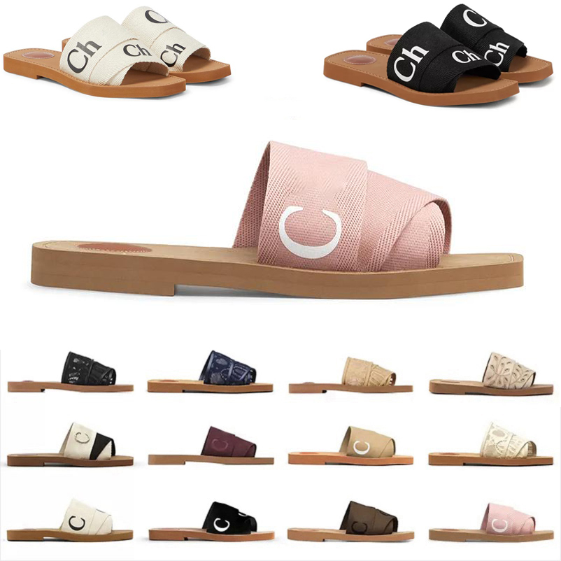 

2023 Woody Designer Slippers Sandals Slides Sliders Women Mules Flat Slide Beige White Black Pink Lace Lettering Fabric Canvas Woman Slipper Slider Sandal Scuffs, Color#3