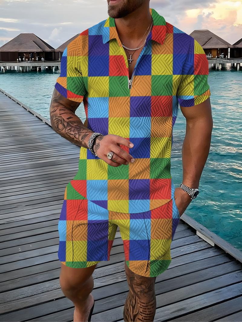 

Men' Tracksuits Polo Suit Fashion Men Summer Luxury Tracksuit Oversized Zipper Short Sleeve Shirt Shorts Casual Two Pieces Sets, Polo shirt-1