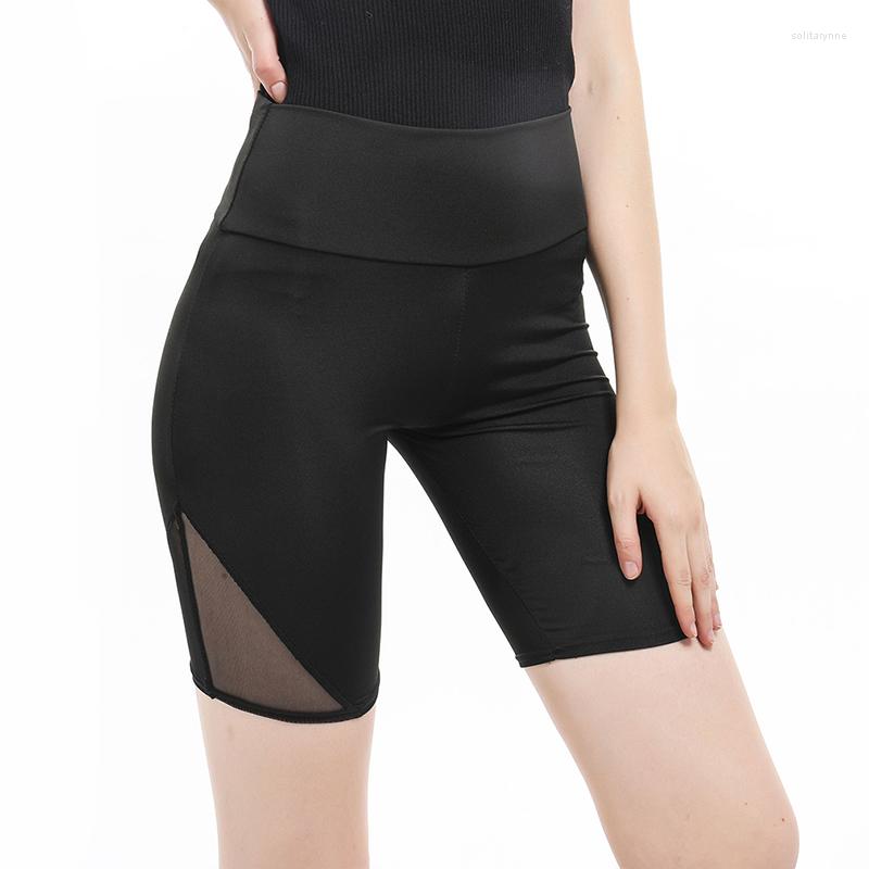 

Active Shorts High Waist Sports Running Athletic Elasticity Mesh Patchwork Yoga Leggings Workout Out Gym Fitness, Black