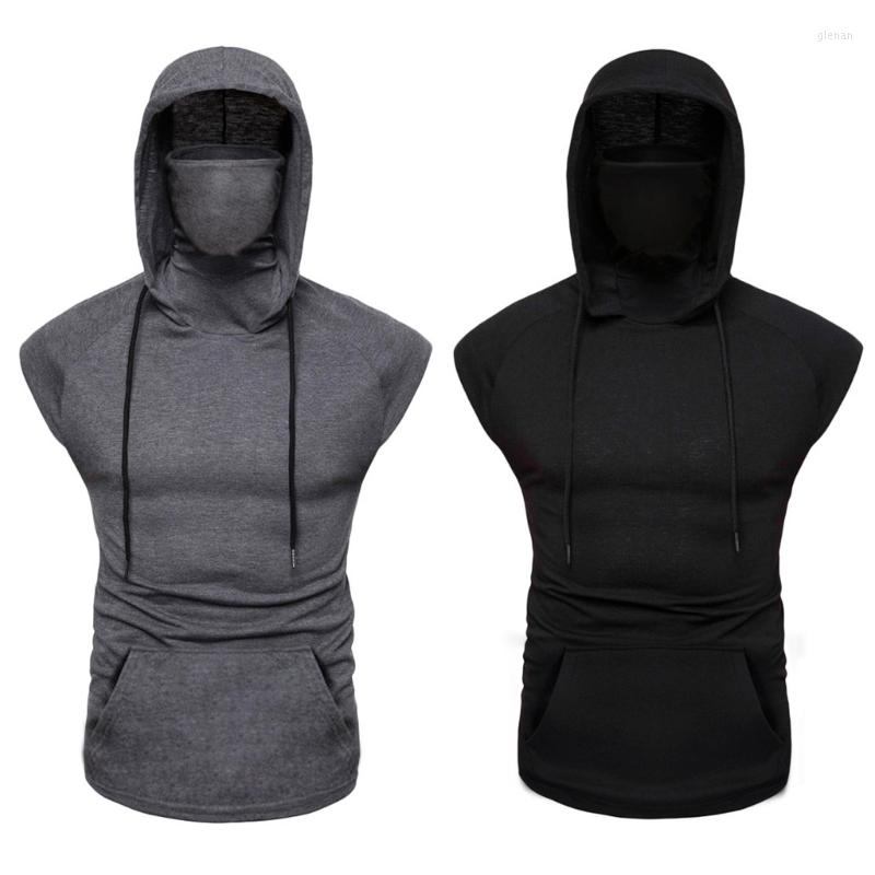 

Men's Tank Tops Mens Workout Vest Top With Built-in Mask Hooded Sleeveless Gym Athletic Shirts MXMA, Gray